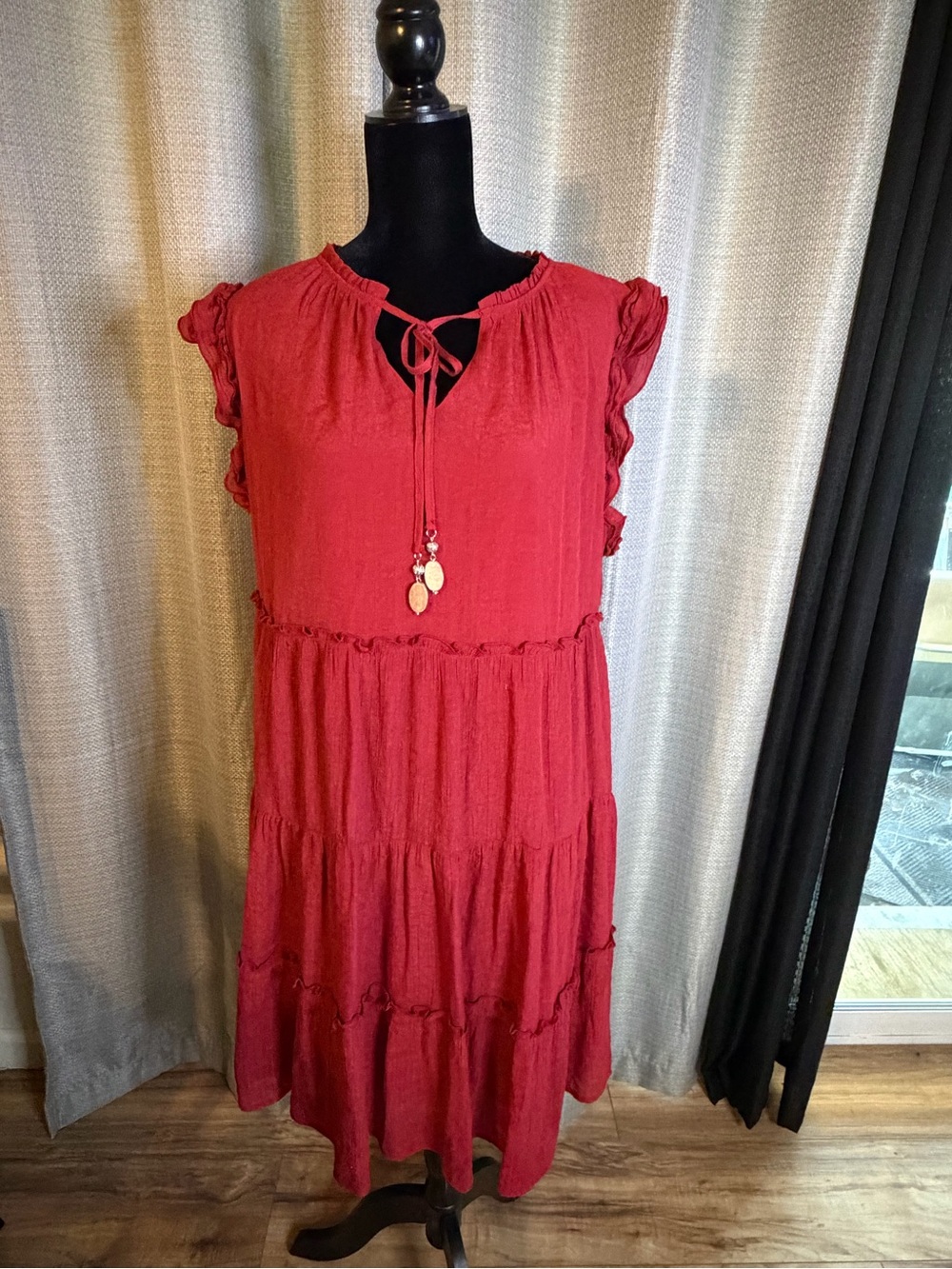Tiered Ruffle Midi Dress in Rust - Picture 2 of 6